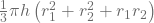 \frac{1}{3}\mathbit{\pi}h\left(r_1^2+r_2^2+r_1r_2\right)