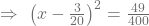 \Rightarrow\ \left(x-\frac{3}{20}\right)^2=\frac{49}{400}