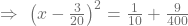 \Rightarrow\ \left(x-\frac{3}{20}\right)^2=\frac{1}{10}+\frac{9}{400}